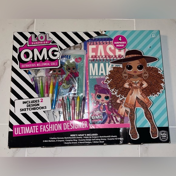 lol ultimate dress up designer L.O.L. Surprise! O.M.G. Ultimate Fashion Designer, Double Feature Series, Decorate 4 Die-Cut Dolls With 300+ Accessories, 5 Surprises Inside, Includes